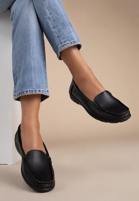 Mocasini casual clasici de dama Brunela V2 Negri slip on fara sireturi