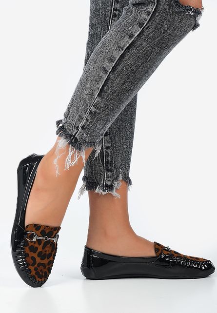 Mocasini casual de dama online fara siret Elisele Maro cu animal print leopard