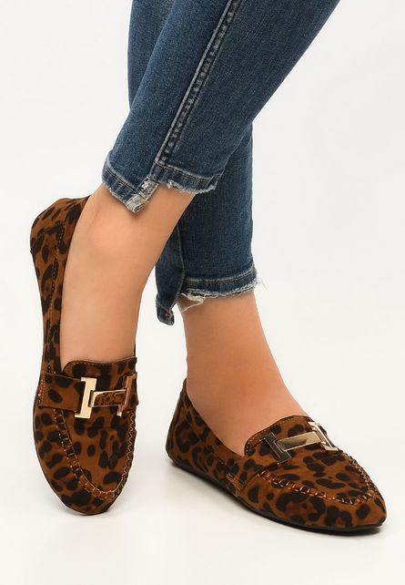 Mocasini trendy de ocazie online Tuberose Maro cu animal print piele leopard