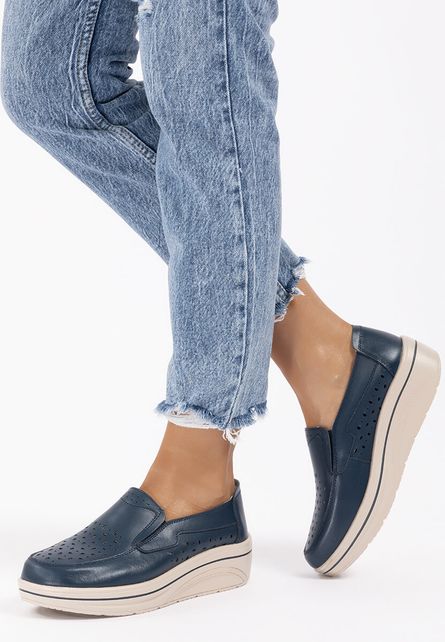 Mocasini de piele naturala Deborah Navy de dama online