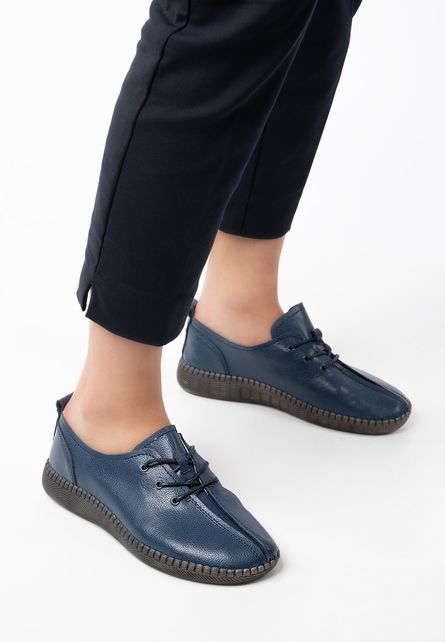 Pantofi frumosi casual bleumarin de dama Eleira Navy model scurt cu siret