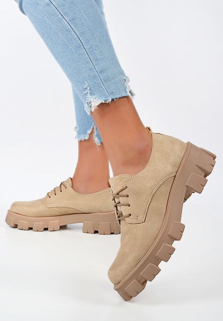 Pantofi casual de dama online gama fashion Landon Bej cu talpa oversize