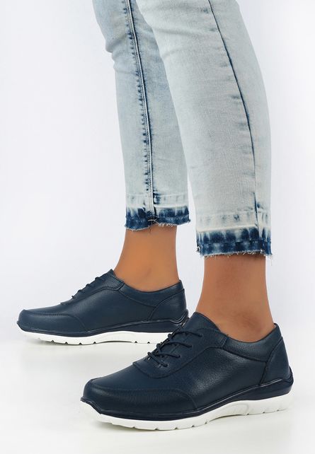 Pantofi de dama casual cu look clasic Maltena Navy bleumarin cu talpa joasa si glezna goala