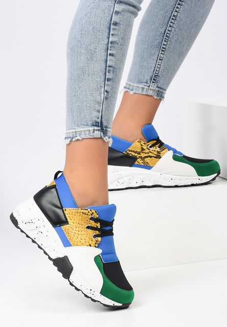 Sneakers moderni de dama Clemisa Albastri cu varful verde de vara