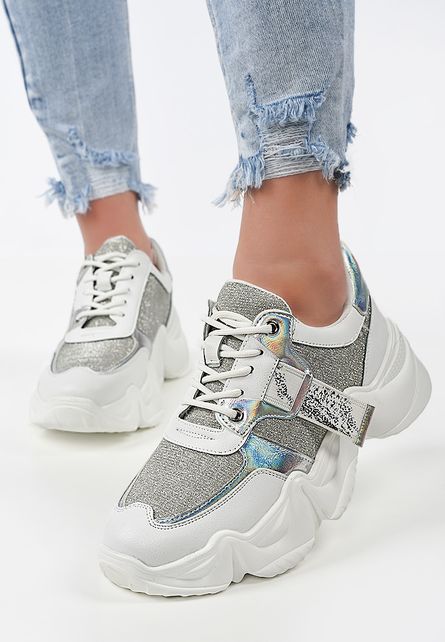 Sneakers moderni online de fete Guisona Albi cu siret si talpa oversize la moda