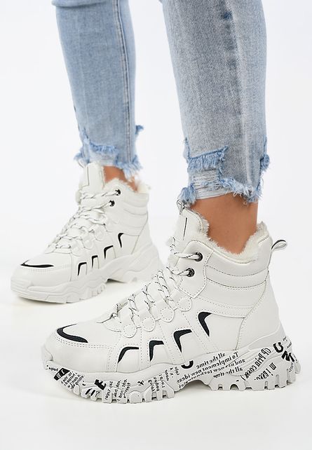 Incaltaminte de dama Sneakers High-Top Aldona Albi de toamna in stil ghete