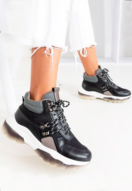 Sneakers moderni de dama High-Top Deluse Negri pentru blugi sau trening