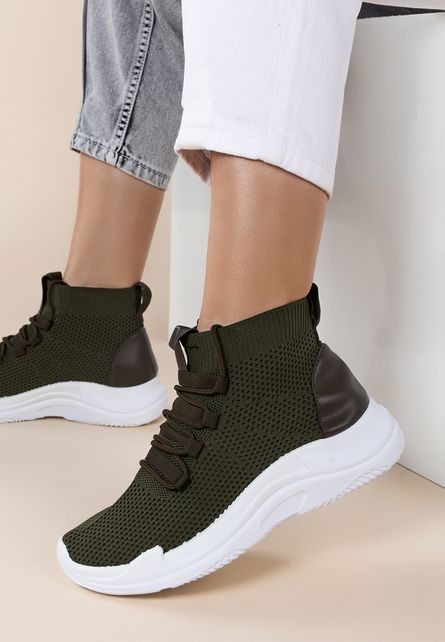 Sneakers de dama usori si comozi High-Top Jexica Verzi cu talpa inalta