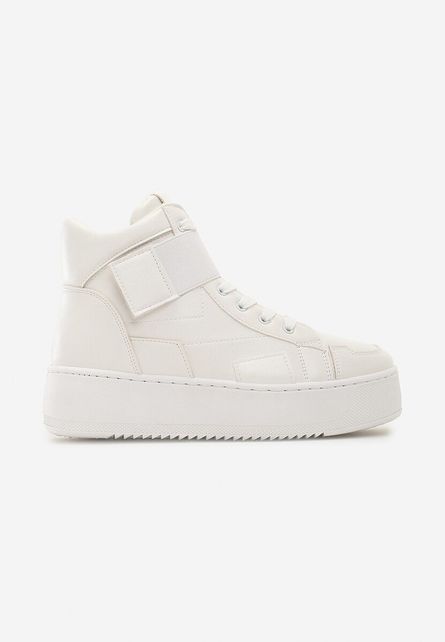 Sneakers de dama tip soseta High-Top Kenzia V1 Albi inalti cu platforma