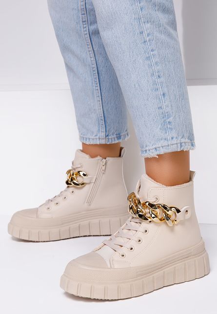 Sneakers online de fete in stil ghete High-Top Serna Bej inalti pe glezna