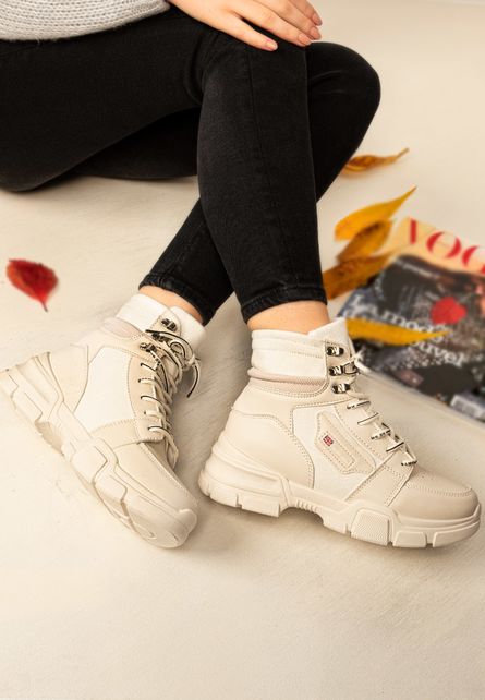 Sneakers inalti pe glezne stil ghete de toamna High-Top Sliema Bej pentru colanti sau jeansi