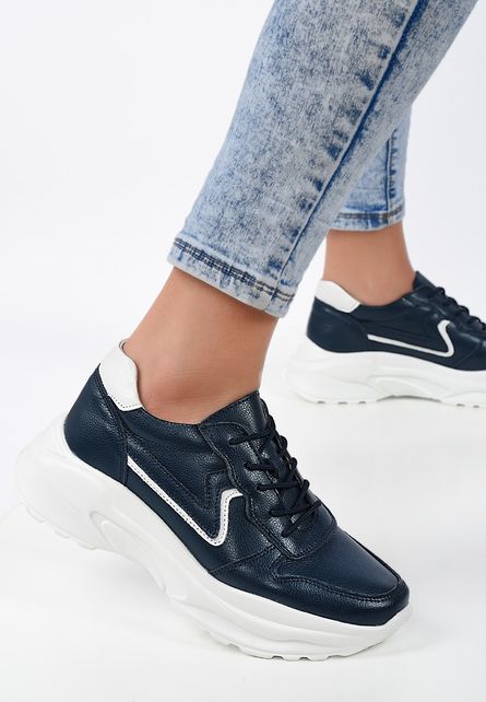 Sneakers trendy inalti de femei Lesara Navy bleumarin la pret avantajos