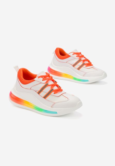 Sneakers spor de dama Limoncine V1 Albi cu talpa ortopedica multicolora