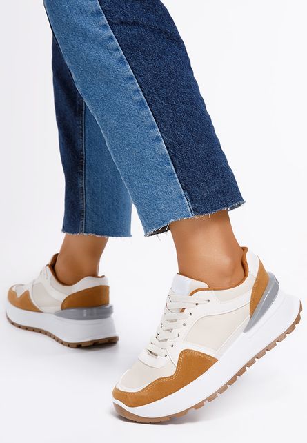 Sneakers casual de primavara Wonda Bej de dama cu sireturi