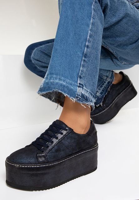 Sneakers de toamna inalti cu platforma inalta dreapta fara toc Calabria Navy