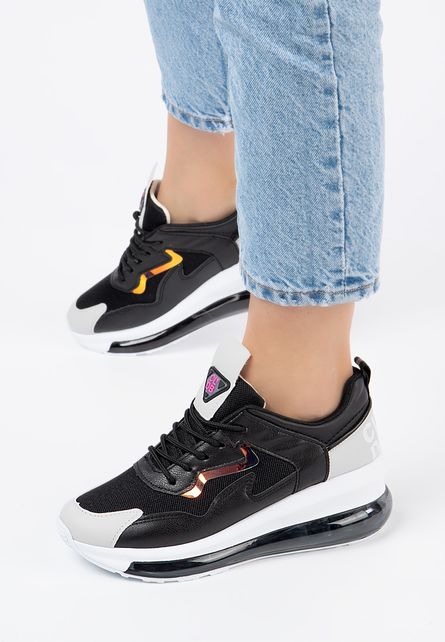 Sneakers de dama moderni inalti cu platforma Hypnotic Negri cu auriu