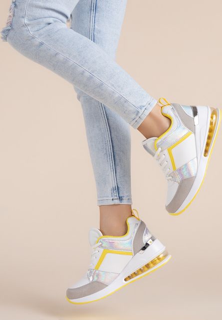 Sneakers moderni de dama cu platforma comoda Janice V1 Albi pentru outfit urban cu jeansi