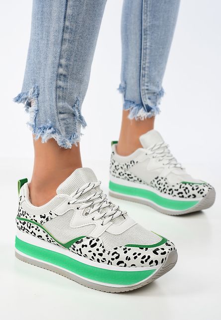 Sneakers sport de fete cu platforma Sunderland Verzi cu animal print