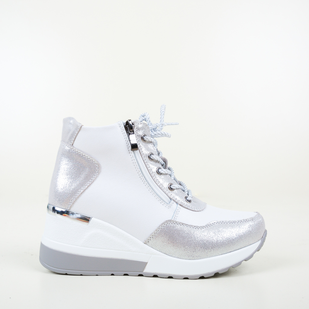 elegant Confine Unsafe Pantofi albi luciosi de dama stil ghete casual sport cu platforma ascunsa  inalta Vance de oras – Pantofi.DeFirma.ro