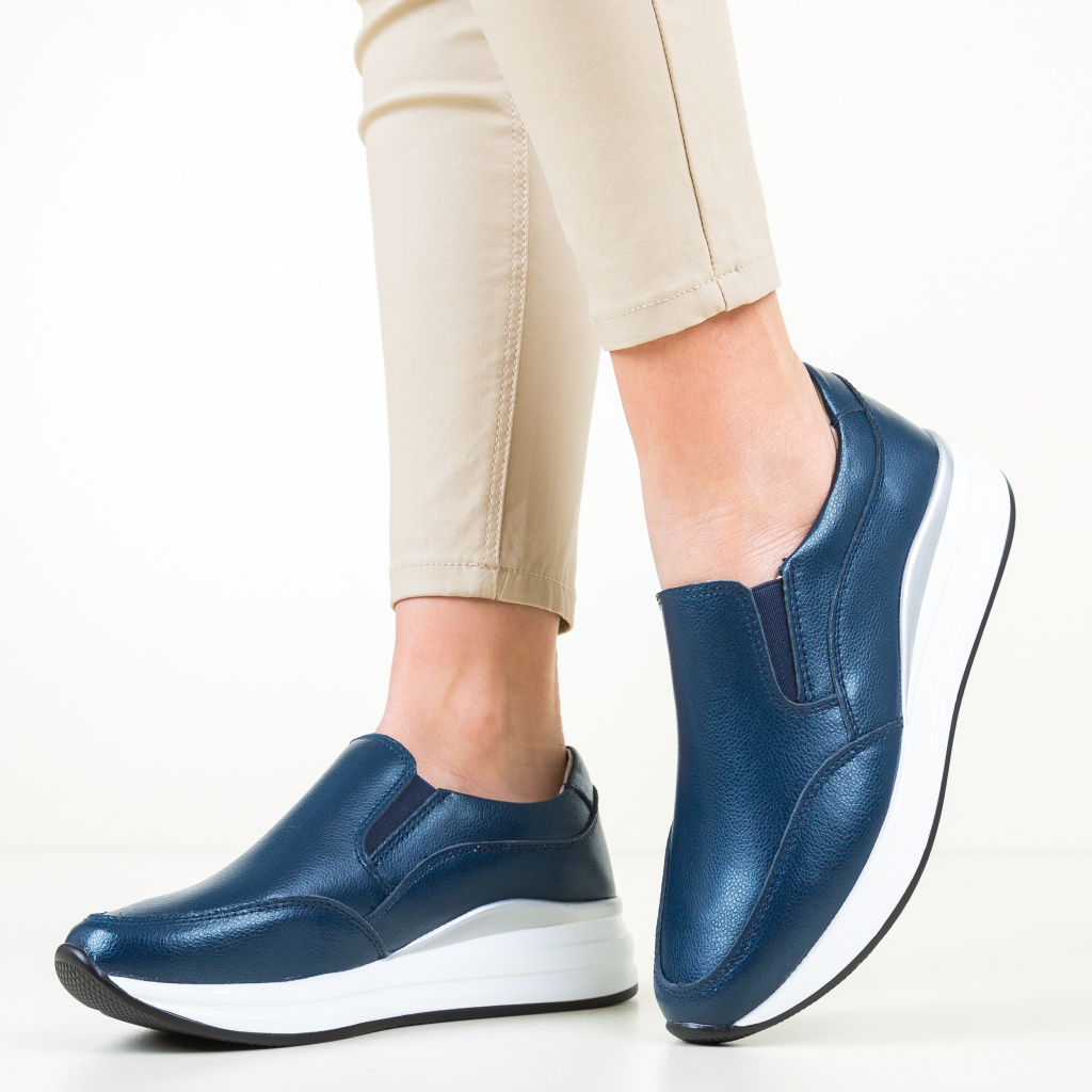 Pantofi dama slip-on bleumarin casual din piele naturala Gemma