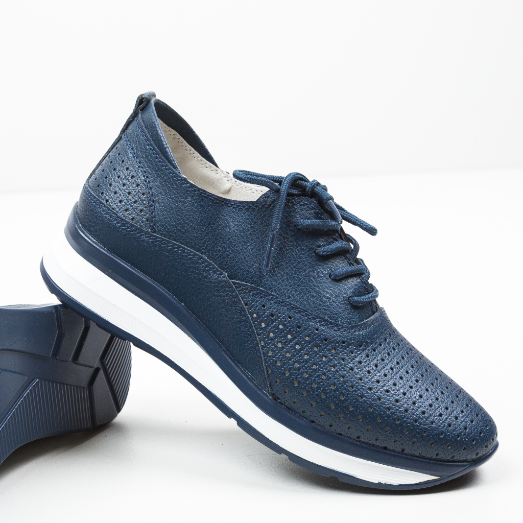 Pantofi frumosi bleumarin casual perforati de birou Gough din piele naturala cu talpa cauciuc